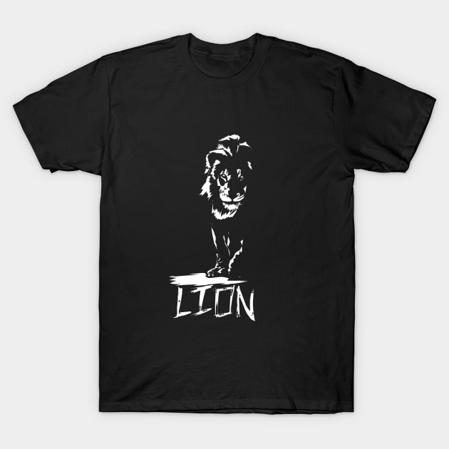 black and white image of a lion T-Shirt by Mammoths